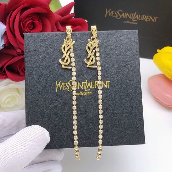 Yves Saint Laurent YSL Rhinestone Tassel Stud Earrings