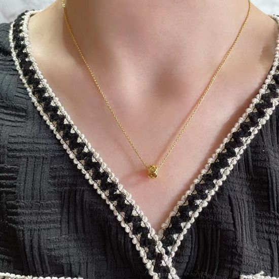 Chanel Quilted Gold Bead Pendant Necklace