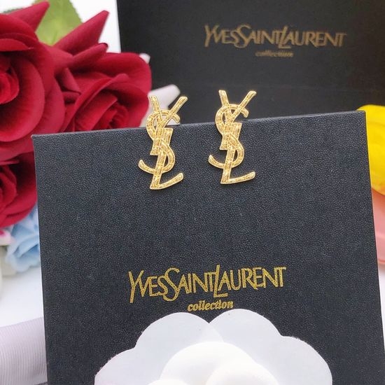 Yves Saint Laurent YSL Letter Logo Stud Earrings Brass Material
