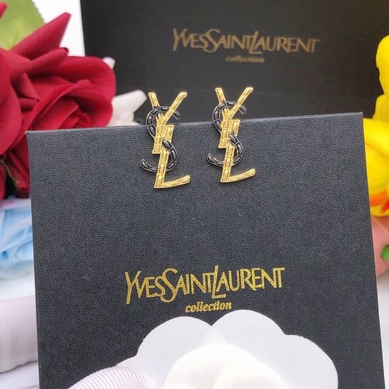 Yves Saint Laurent YSL Two Tone Letter Stud Earrings