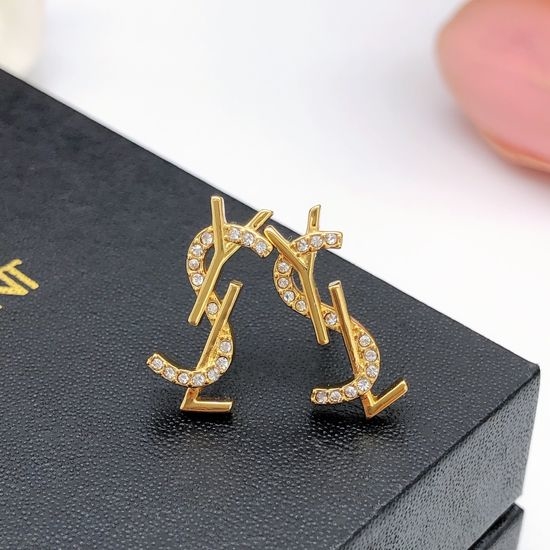 Yves Saint Laurent YSL Mini Letter Brass Stud Earrings