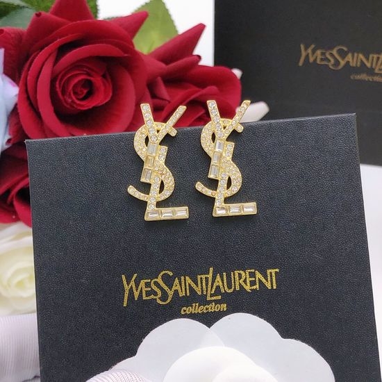 Yves Saint Laurent YSL Square Diamond Inlaid Brass Earrings