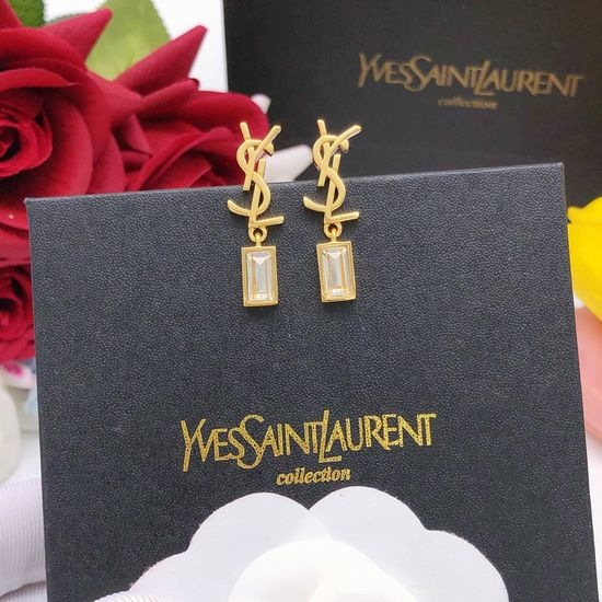 Yves Saint Laurent YSL Rhinestone Decorated Mini Stud Earrings