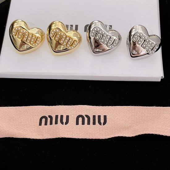 Miu Miu Heart Letter Mirror Polished Earrings