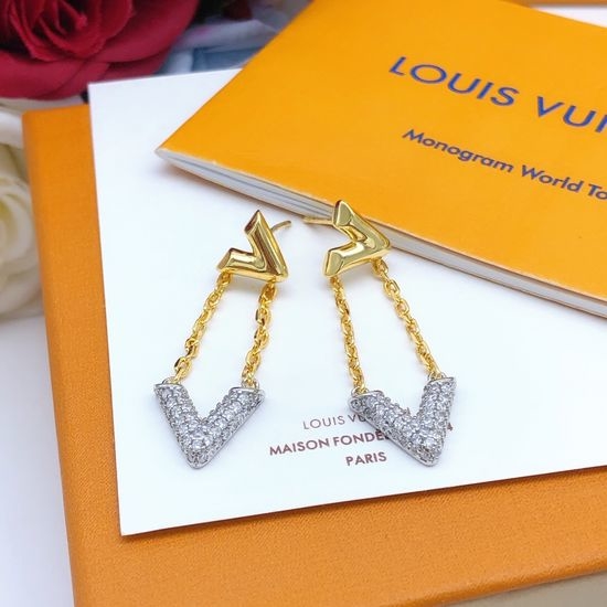 Louis Vuitton LV Tassel Rhinestone Gold Stud Earrings