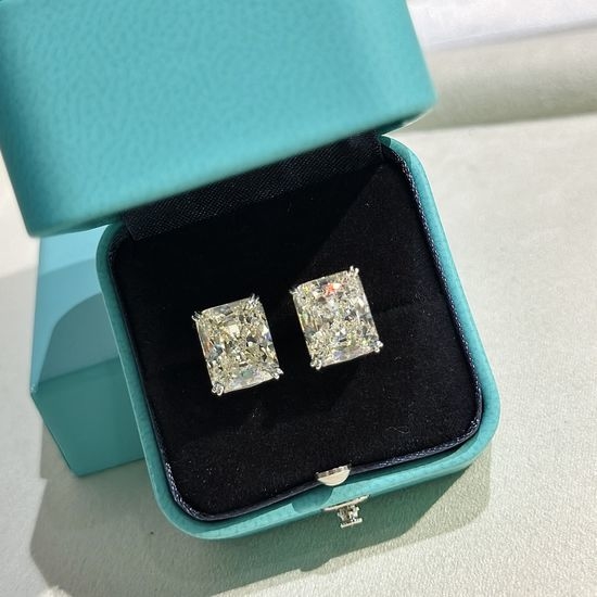 Tiffany & Co. Four Prong Square Cut Diamond Stud Earrings