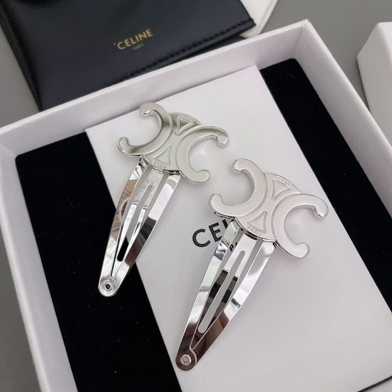 Celine Silver Vintage Style Hair Clips Pair