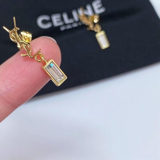 Yves Saint Laurent YSL Rhinestone Drop Earrings Shiny Elegant Jewelry