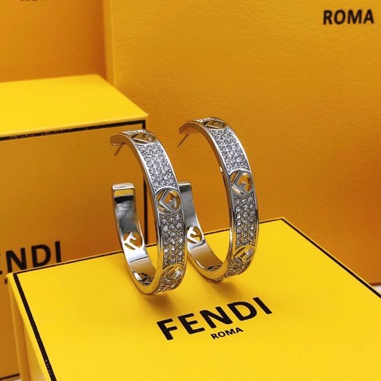 Fendi Large Paved Silver Drop Earrings