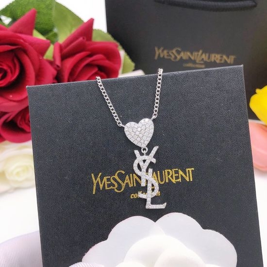 Yves Saint Laurent YSL Diamond Inlaid Heart Letter Necklace