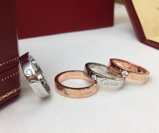 Cartier Single Diamond Engraved Logo Ring