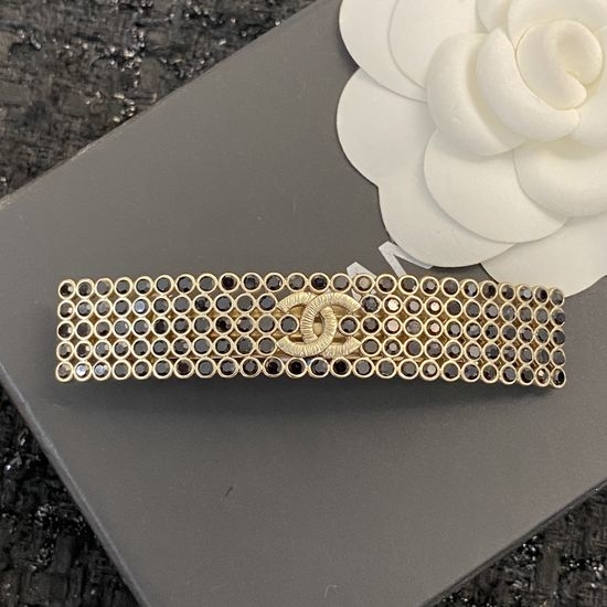Chanel Hollow Black Rhinestone Spring Hair Clip