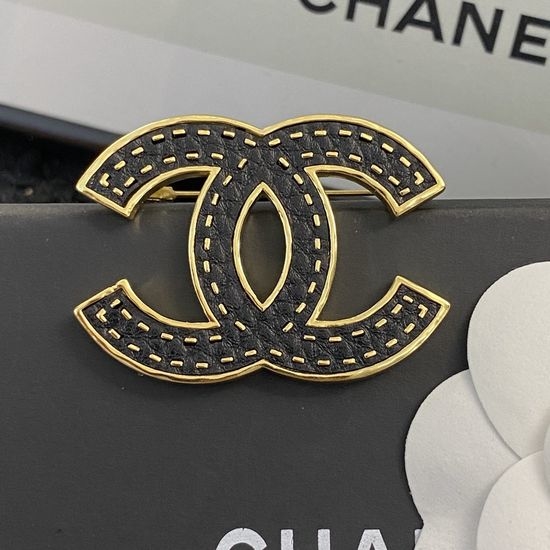 Chanel Black Gold Lambskin Brooch
