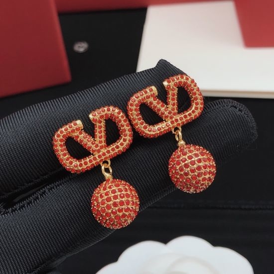 Valentino Red Diamond Ball Dangle Earrings