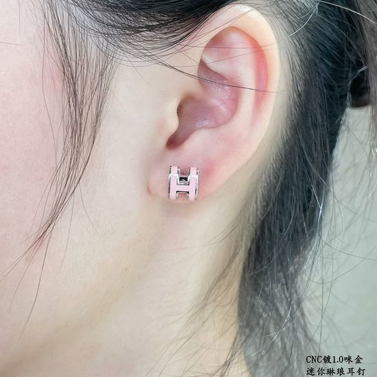Hermes Gold Plated Enamel Stud Earrings