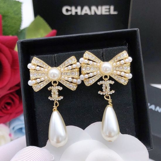 Chanel Pearl Earrings with Brass and Swarovski