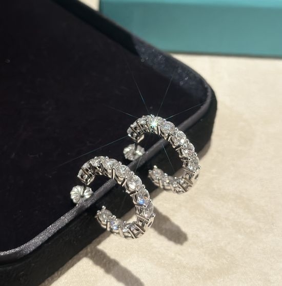 Tiffany & Co. Sterling Silver Row Diamond Stud Earrings