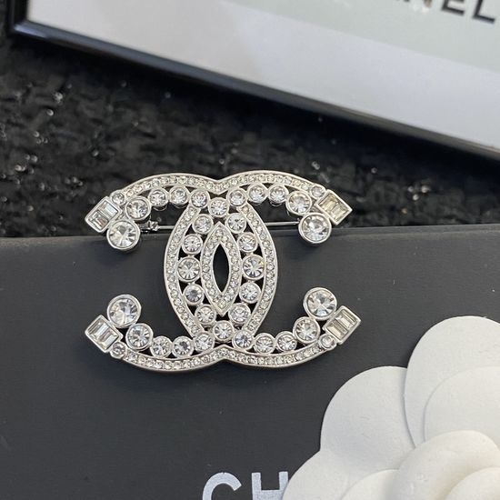 Chanel Silver Hollow Rhinestone Brooch