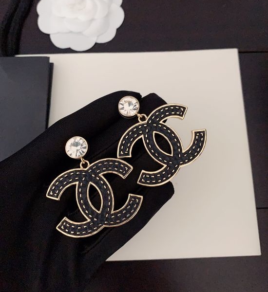 Chanel Large Double Logo Brass Drop Earrings