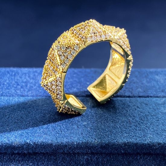 Valentino Diamond Square Rivet Open Ring