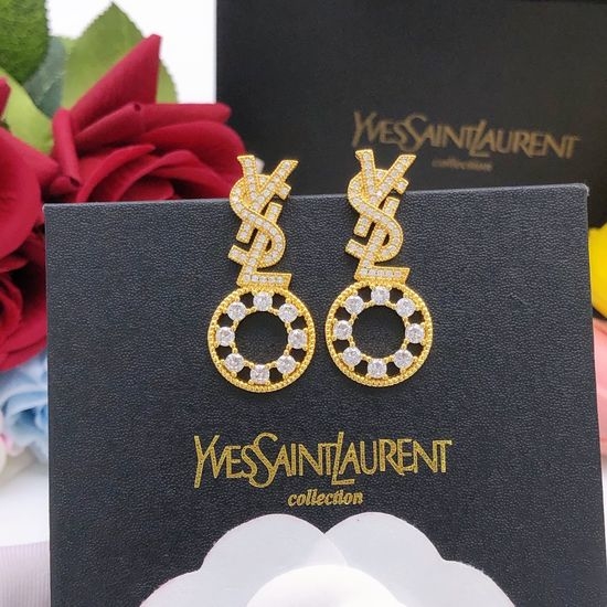 Yves Saint Laurent YSL Diamond Inlaid Round Earrings