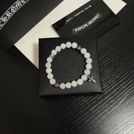 Chrome Hearts Natural Obsidian Silver Bead Bracelet