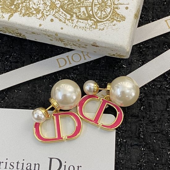Christian Dior CD Double Pearl Rose Red Earrings