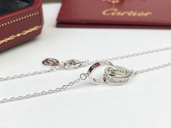 Cartier Double Ring Pave Diamond Necklace