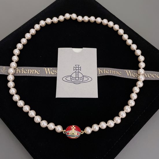 Vivienne Westhood Red Enamel Double-sided Wear Pearl Necklace