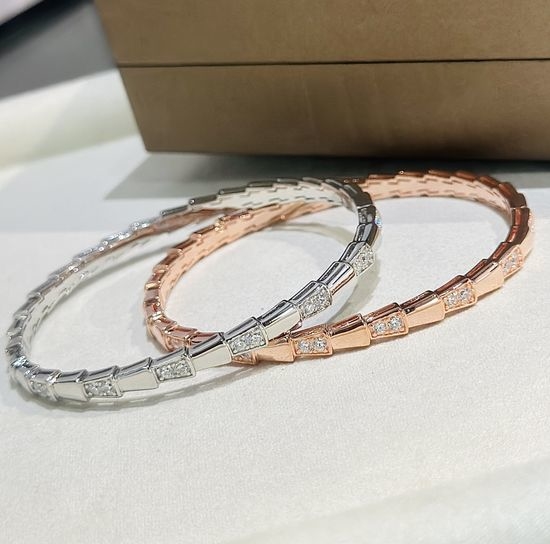 Bottega Veneta BV Sterling Silver Snake Shape Bangle with Diamonds