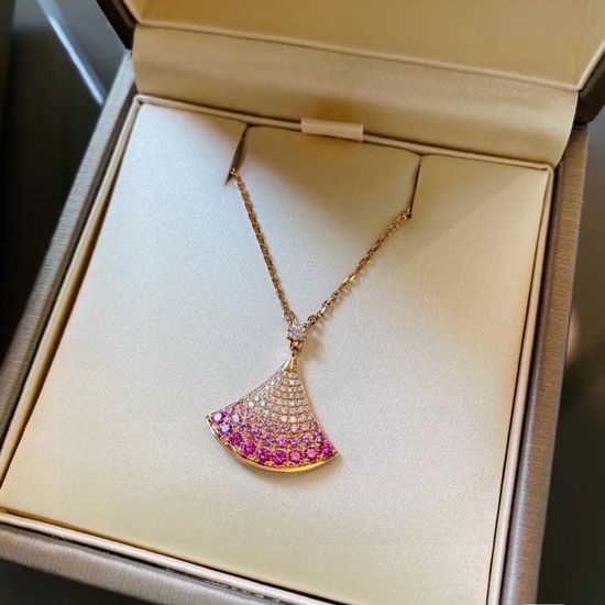 Bvlgari Pink Sapphire Fan Shape Pendant Necklace
