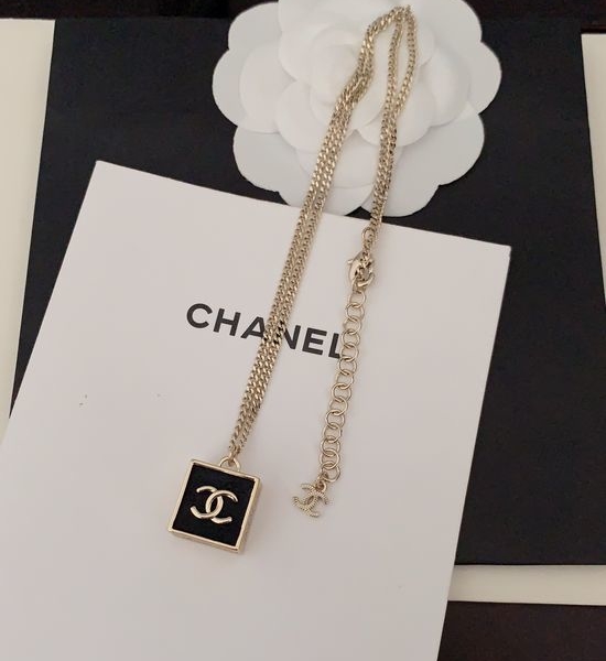 Chanel Black Square Pendant Necklace