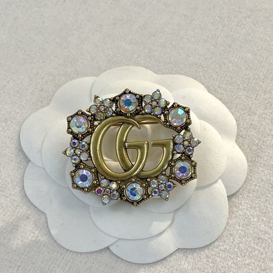 Gucci Colorful Rhinestone Brooch Shiny Retro Design