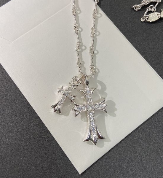 Chrome Hearts Diamond Cross Pendant Double-sided Necklace