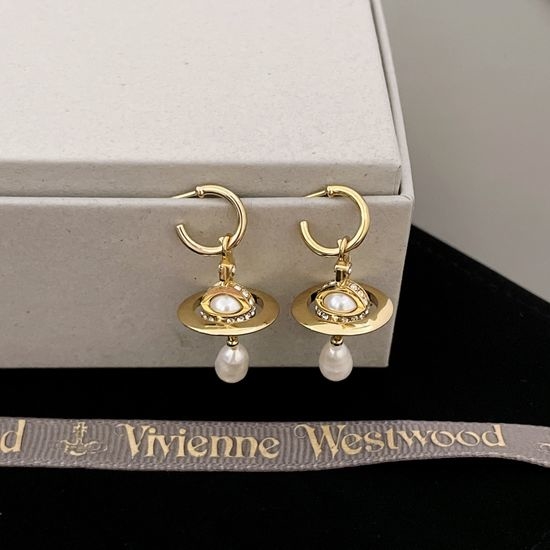 Vivienne Westhood Baroque Pearl Saturn Earrings Two Tone