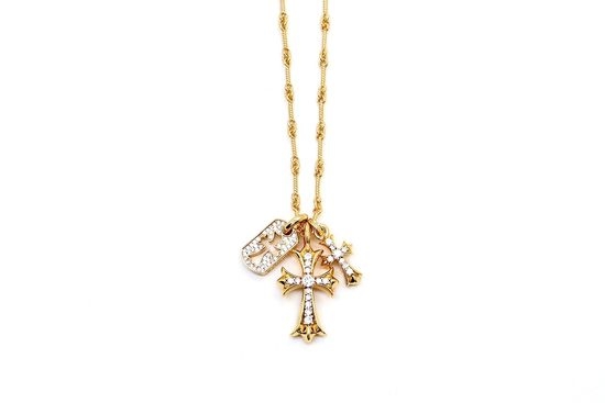 Chrome Hearts Vintage Gold Double Cross Pendant Necklace