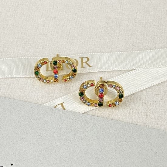 Christian Dior CD Color Rhinestone Stud Earrings Delicate Luxury Small