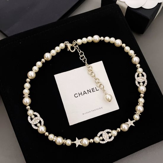 Chanel Pearl Necklace with Star Rhinestone Accent