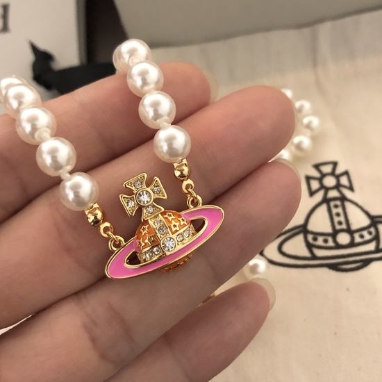 Vivienne Westhood Pink Zircon Saturn Pendant Necklace