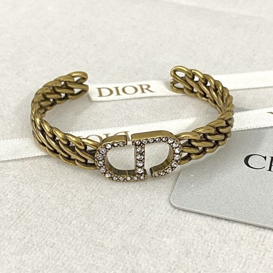 Christian Dior CD Rhinestone Vintage Brass Bangle