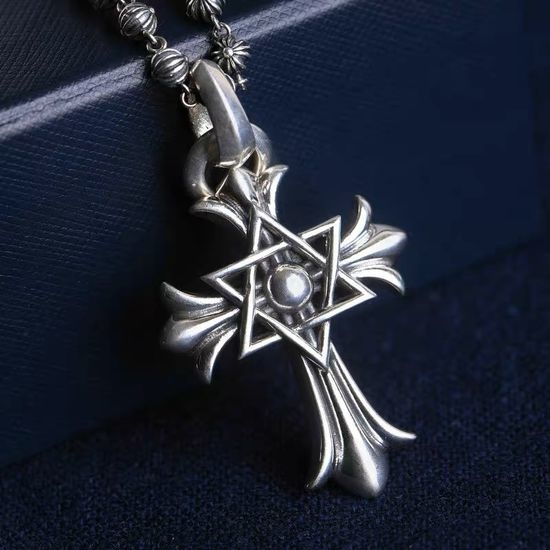 Chrome Hearts Vintage Silver Cross Star Pendant Necklace