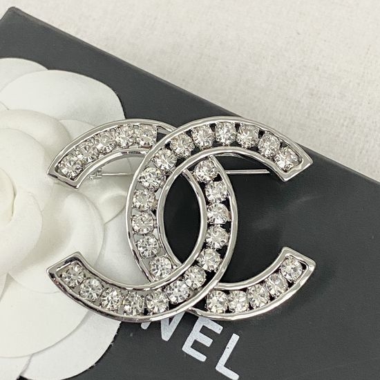 Chanel Silver Hollow Rhinestone Brooch Stylish