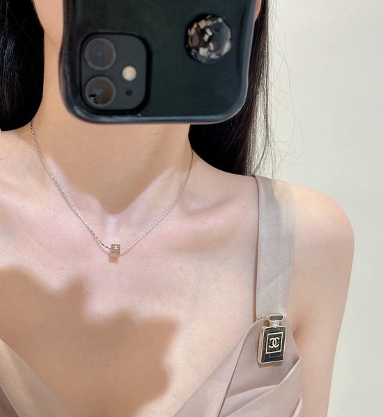 Chanel Brass Small Square Minimalist Necklace