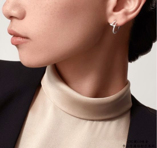 Cartier Full Rhinestone Nail Shape Earrings