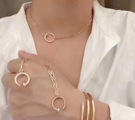 Cartier Full Diamond Thick Chain Nail Necklace