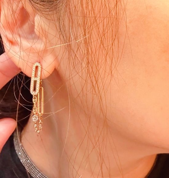 Hermes Full Diamond Classic Chain Stud Earrings