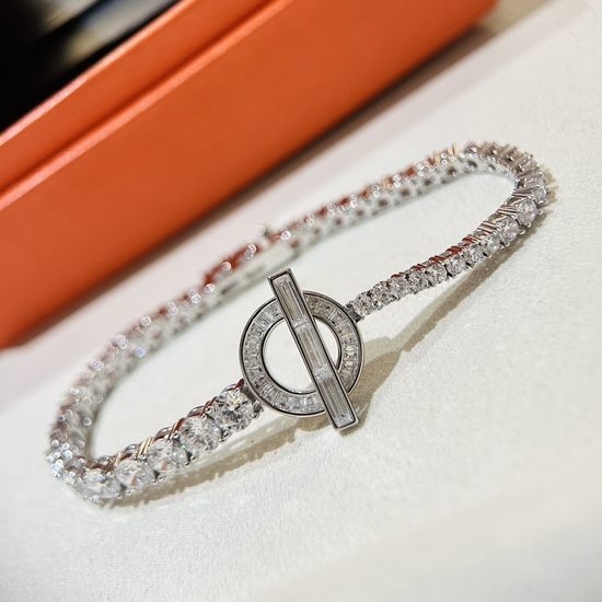 Hermes Square CZ Silver Chain Bracelet