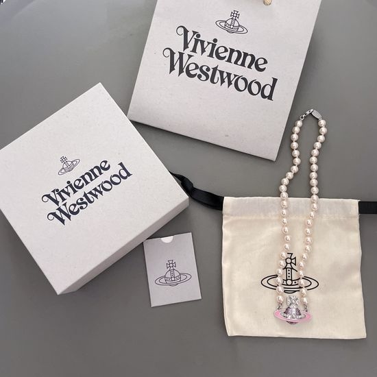 Vivienne Westhood Enamel Star Saturn Pearl Pendant Necklace