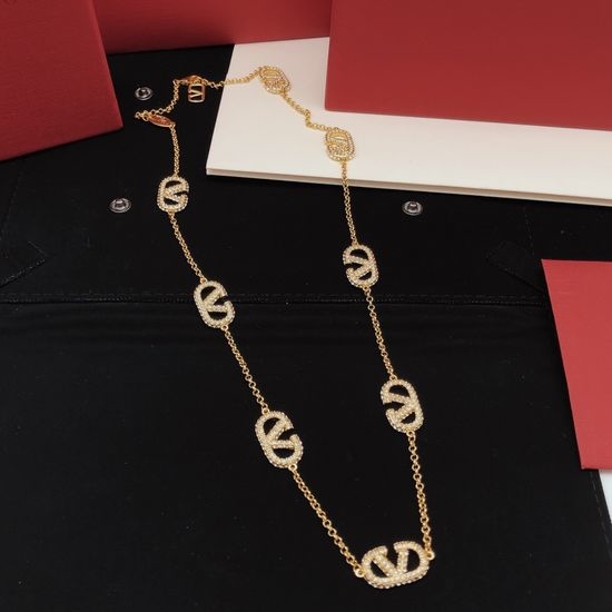 Valentino Diamond Inlaid V Shape Necklace