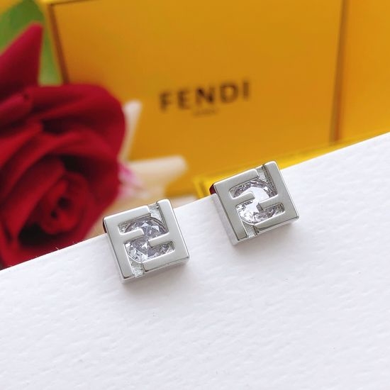 Fendi Square Mini Silver Stud Earrings